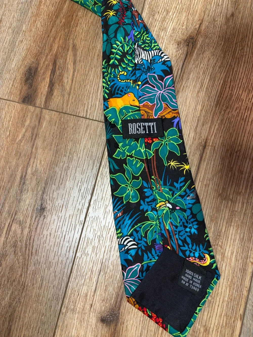 Vintage 90s Jungle Safari Novelty Silk Tie Tropical Jungle Colorful Pop Art